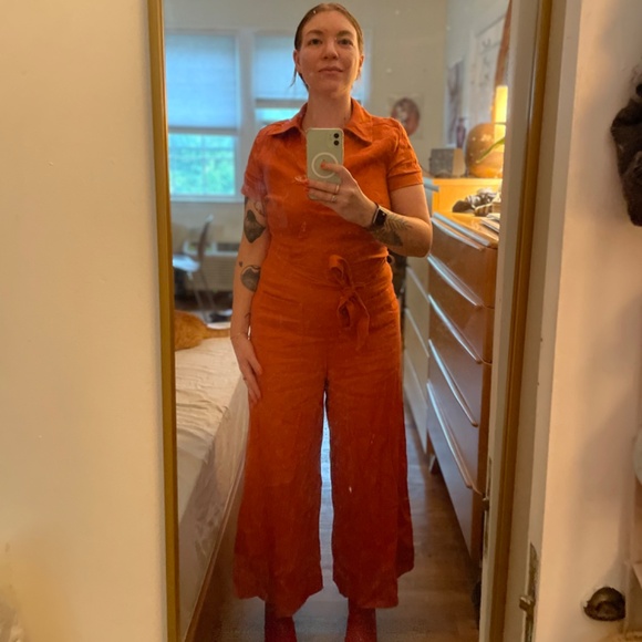 Rust Linen Anthropologie Jumpsuit Size 6 - Picture 9 of 9
